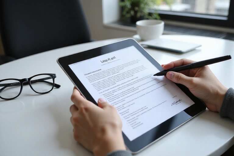 Legal document being reviewed on a tablet